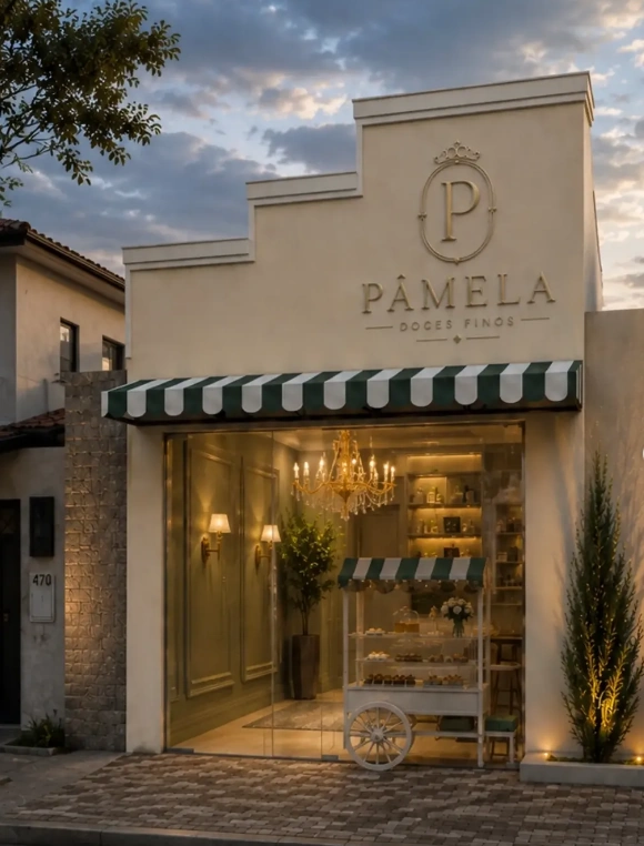 Fachada elegante da Pâmela Doces Finos